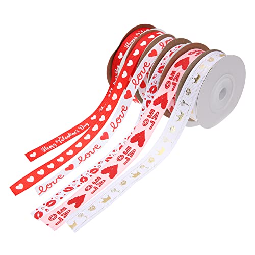 KOMBIUDA 6 Rollen muttertagsband ribbon ripsband Hochzeitsdekorationen Bänder mit Herzmuster Karte hochzeitsgeschenk gastgeschenke hochzeit dekoratives Band valentinstag liefert Polyester von KOMBIUDA