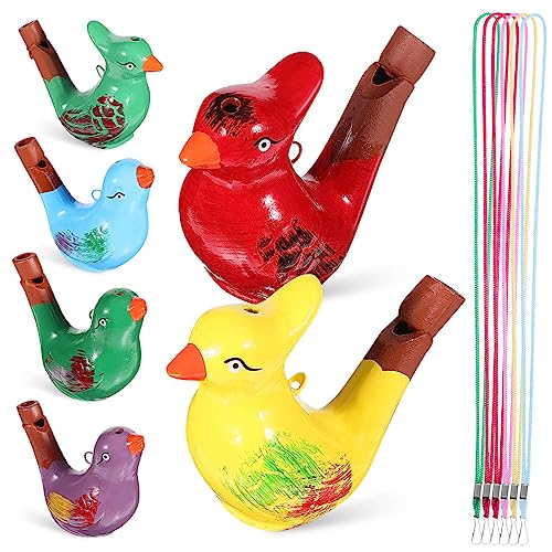 KOMBIUDA 6 Pcs Keramik Vogel Pfeifen Pädagogisches Musical Spielzeug mit Lanyards für Kinder Vogel Wasser Rufen Pfeifen gemischte Stile Geburtstag von KOMBIUDA