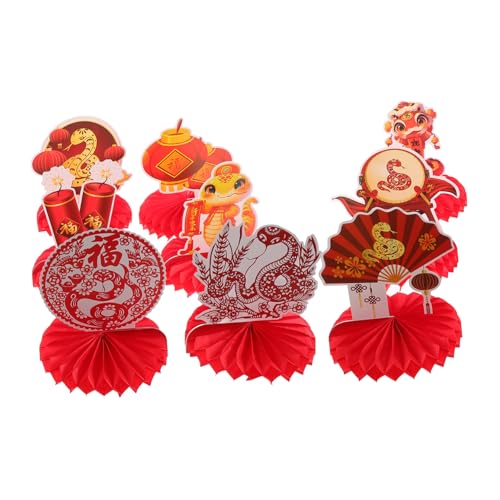 KOMBIUDA 9 Stück 2025 Wabendekoration „Jahr Der Schlange“. Wabenkugel Dekoration Chinesische Cupcake-Topper Chinesisches Neujahrswaben-herzstück Chinesisches Neujahrsbanner Swils Papier Rot von KOMBIUDA