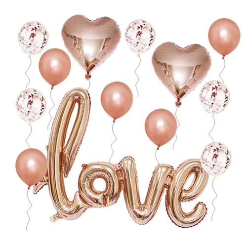 KOMBIUDA Ballonset Zum Valentinstag 5 Latexrosen 5 Konfetti 2 Herzen Aus Aluminiumfolie 1 Großer Love-ballon Dekoration Für Hochzeitsfeiern von KOMBIUDA