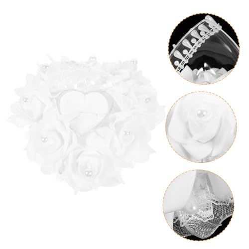 KOMBIUDA Kastenkasten Simulierte Blumenringbox Deckel Schmuckhalter Männer ringaufbewahrungs Box Wedding gastgeschenke schmuckschatulle Perle Ringorganisator Brautduschengeschenk Stoff Weiß von KOMBIUDA