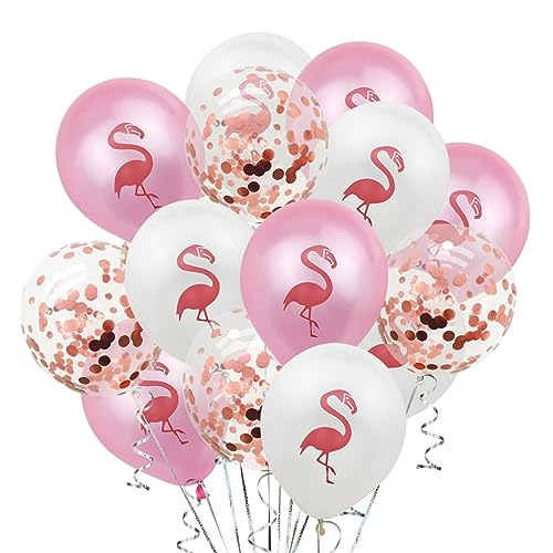 KOMBIUDA Latexballons Set Im Hawaii Flamingo Design 5 Flamingo 5 Weiße Flamingo 5 Roségold Konfetti Sommer Fest Und Geburtstagsdeko Partyballons Für von KOMBIUDA