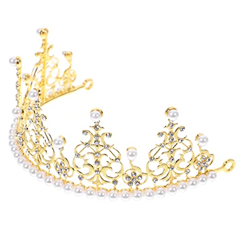 KOMBIUDA Perlenkrone hochzeitsdeko prinzessinen krone wedding decor goldhochzeit krone gold Hochzeitstorte Topper Goldene Kuchendekoration Perlen Tiara Verzierungen zum Backen Legierung von KOMBIUDA