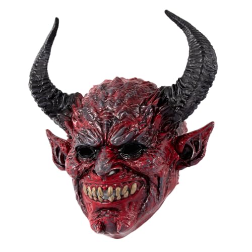 KOMBIUDA Teufelshorn-Kapuzenmaske Geistermaske Tiermaske Cartoon-Brille Fischloch Dekoration Anti-Rutsch-Perücke Cosplay-Maske Partymasken Halloween-Dämonenmaske Cosplay Dämonenmaske RP rot von KOMBIUDA