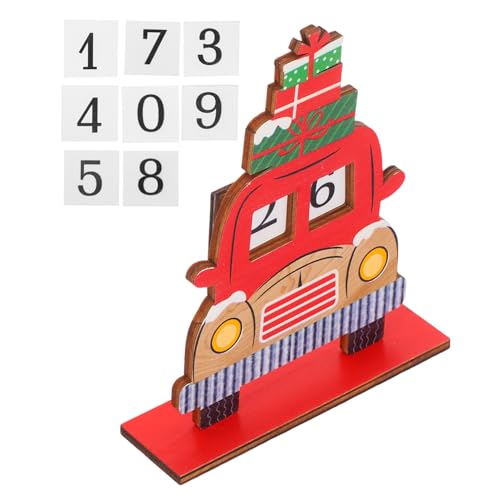 KOMBIUDA Weihnachtsdekoration roter LKW-Weihnachtsdekor Countdown bis Weihnachten Adventskalender Festliche Dekoration Tischdeko Lebkuchenhausblöcke Weihnachts-Countdown-Block hölzern von KOMBIUDA