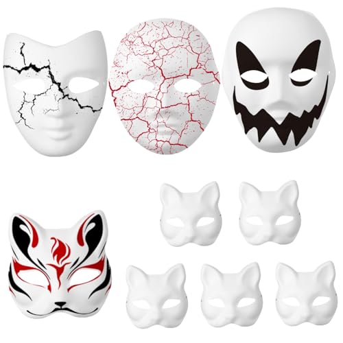 KOMBIUDA Weißes Masken-papiermaché-set 9-teilig Blanko Für Halloween-dekoration Kostüme von KOMBIUDA