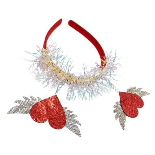 KOMBIUDA faschings haarschmuck wedding hair accessories Romantische Kopfbedeckung Herz-Pailletten-Haarband Valentinstag-Party-Stirnband Herz-Stirnbänder liebe Stirnbänder Plastik rot von KOMBIUDA