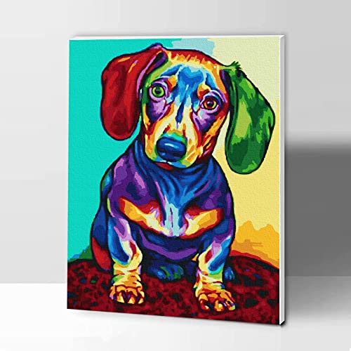 KOMKING Malen nach Zahlen für Kinder und Erwachsene, DIY-Acrylgemälde, Zahlen-Set mit gerahmtem süßem Hund, 30,5 x 40,6 cm von KOMKING