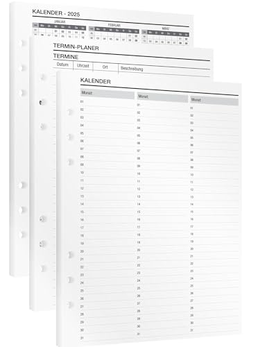 KOMPASS® Kalender & Terminplaner | 5 DIN-A5-Einlagen für Ringbuch-Planer | Jahreskalender 2025 & 2026, Monatskalender, Termine & Deadlines | Bullet Journal Terminplaner Kalendereinlagen Nachfüllbar von KOMPASS