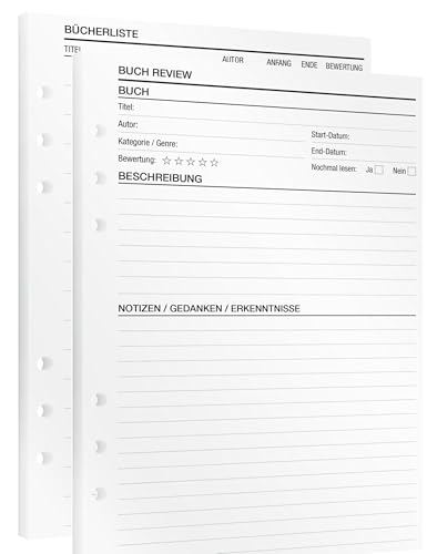 KOMPASS® Lesenotizen | 16 DIN-A5-Einlagen für Ringbuchplaner | Halte Erkenntnisse aus Büchern fest | Ringbuch Kalendereinlagen für Ring-Hefter Journaling | DIN-A5-Format (14,5 cm x 21 cm) von KOMPASS