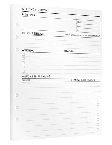 KOMPASS® Meeting Notizen | 15 DIN-A5-Einlagen für Ringbuch-Planer | Für strukturierte Meeting-Planung mit To-Do-Liste, Agenda & Deadlines, Notizen | To-Do-Planer terminkalender notizbuch Ordner A5 von KOMPASS