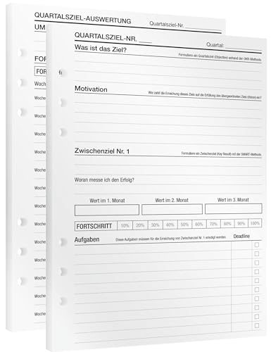 KOMPASS® Quartalsziele | 30 DIN-A5-Einlagen für Ringbuch-Planer | Ziele erreichen mit OKR-Methode inkl. Aufgabenplanung & Reflexion | Kalender-Einlagen für Tagesplaner, Monatsplaner Bullet Journal von KOMPASS