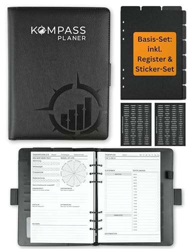 KOMPASS® Ringbuch A5 Nachfüllbar | Erfolgsjournal Ringordner inkl. Register-Set & Sticker | A5 Binder 6 loch Ringhefter für Kalender-Einlagen | Bullet Journal To-Do-Planer, Wochenplaner, Journaling von KOMPASS