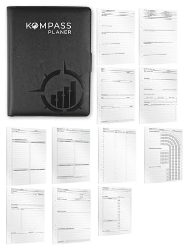 KOMPASS® Ringbuch A5 Nachfüllbar | Journaling-Set inkl. 304 Einlagen | Dankbarkeits-Tagebuch, Tagesplaner für mehr Achtsamkeit & Fokus | Bullet Journal Ringordner A5 Binder, To Do Planer, Notizbuch von KOMPASS