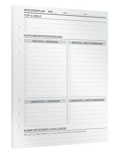 KOMPASS® Wochenplaner | 30 DIN-A5-Einlagen für Ringbuch-Planer | Wochenplanung inkl. Wochenkalender, Terminplaner, To-Do-Liste & Erfolgsjournal Reflexion | Bullet Journal | Notizbuch Nachfüllbar von KOMPASS