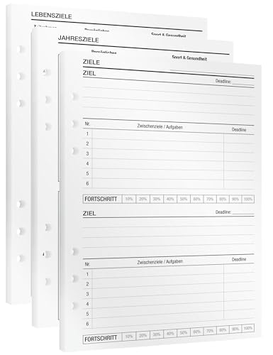 KOMPASS® Zielsetzung | 7 DIN-A5-Einlagen für Ringbuchplaner | Langfristige Ziele erreichen | Kalender-Einlagen Jahresplaner 2025 für Terminplaner & Ringbuch To-Do-Planer Bullet Journal von KOMPASS