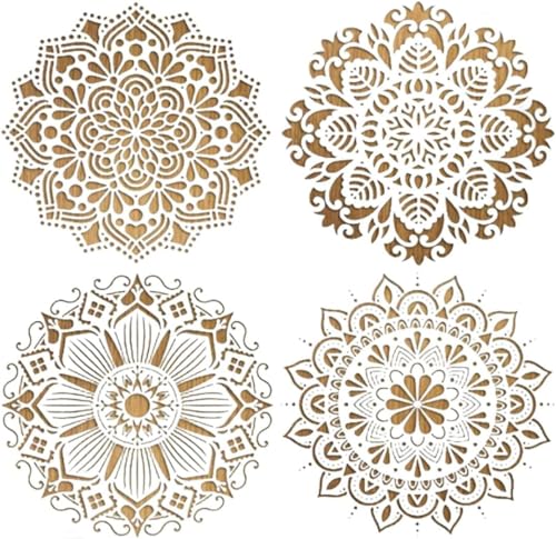 KOMUNJ 4 StüCk Groß Mandala Schablonen Stencils Kit, Wiederverwendbare DIY Malerei Vorlage Stencil Kit Schablonen Zeichnen Set,für Leinwand Möbel Handwerk, 30x30CM von KOMUNJ