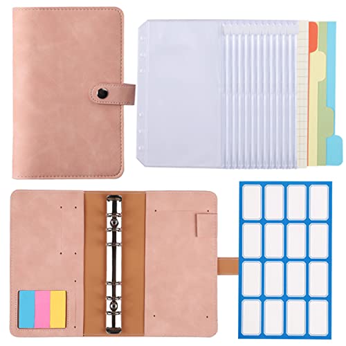 KOMUNJ 6 Löcher Binder Notizbuch, A6 PU Leder Loseblatt Notizbuch Binder Notebook mit12 x Reißverschlusstasche + 1 x Etikett + 4 x Separator+4 x Rekordseite – Rosa von KOMUNJ