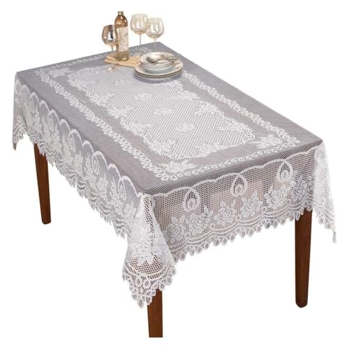 KOMUNJ Tischdecke, Spitze, Blumenmuster, Weiß, Polyester, weiß, 1für Hochzeit, Party, Restaurant, Bankett, Picknick-Dekoration 150 x 230cm von KOMUNJ