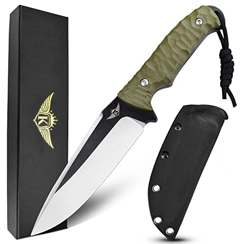 KOMWERO Jagdmesser Feststehende Klinge mit Kydex Scheide, Scharfes Survival Messer Outdoor mit D2 Stahl, G10 Griff - Full Tang Camping Messer für Hunter Wander Bushcraft Fishing von KOMWERO