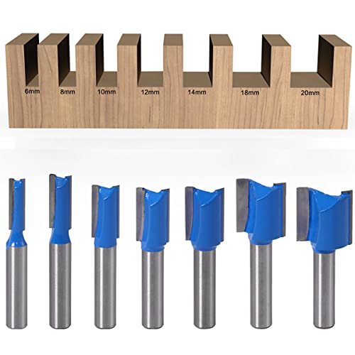 KONDAJI 7 Stück 8mm Schaft Nutfräser Rillenmeißel Bits Gerades Router Bits Fräser Holzfräser Oberfräser Set Holzbearbeitungswerkzeuge von KONDAJI