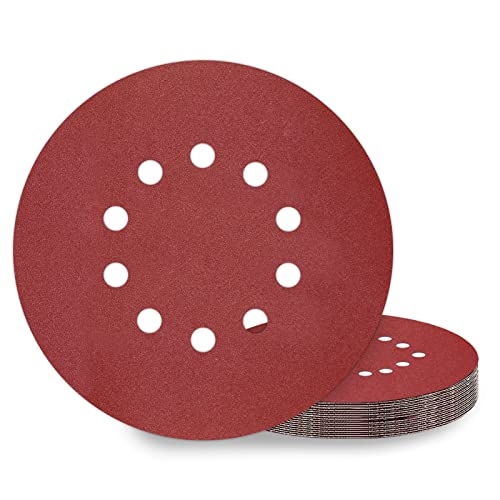 KONGMING 10 Stück Schleifpapier 225mm Klett Schleifscheiben 225mm Körnung P180 10 Loch in Rot für Trockenbauschleifer Exzenterschleifer Schleifgiraffe von KONGMING