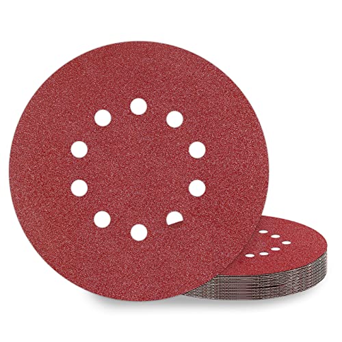 KONGMING 10 Stück Schleifpapier 225mm Klett Schleifscheiben 225mm Körnung P60 10 Loch in Rot für Trockenbauschleifer Exzenterschleifer Schleifgiraffe von KONGMING