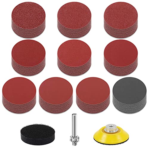 KONGMING 100 Stück Schleifpapier Klett 2 Zoll 50mm Körnung 80/120/180/240/320/400/600/1000/2000/3000 Schleifscheiben Pad Kit Polierpad Adapter von KONGMING