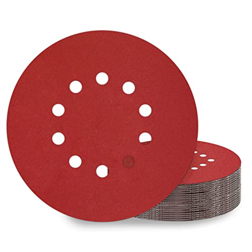 KONGMING 25 Stück Schleifpapier 225mm Klett Schleifscheiben 225mm Körnung P600 10 Loch in Rot für Trockenbauschleifer Exzenterschleifer Schleifgiraffe von KONGMING