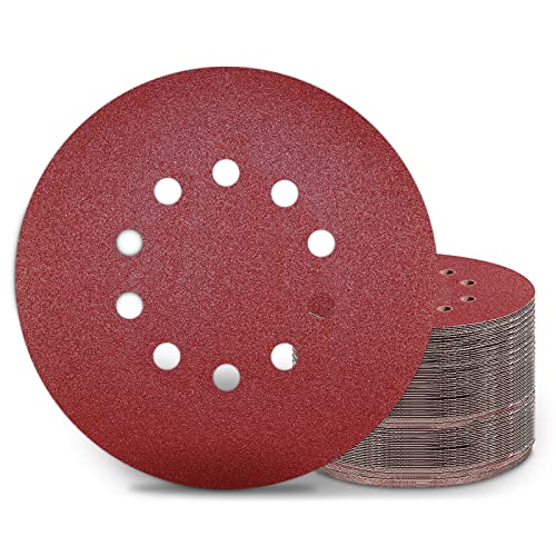 KONGMING 50 Stück Schleifpapier 225mm Klett Schleifscheiben 225mm Körnung P80 10 Loch in Rot für Trockenbauschleifer Exzenterschleifer Schleifgiraffe von KONGMING