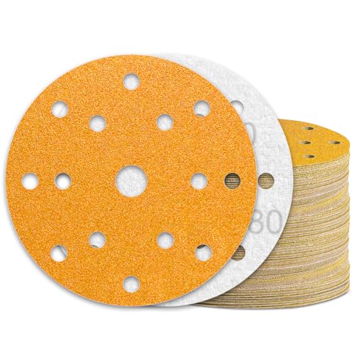 KONGMING Schleifpapier 150mm Klett 60 Stück 15 Loch Körnung 80 für Exzenterschleifer von KONGMING