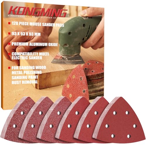 KONGMING Schleifpapier Dreieckschleifer klett 6 Loch 120 Stück Körnung 40 60 80 120 240 400 Schleifblätter fur Detailschleifer KONGMING Schleifpapier Dreieckschleifer klett 6 Loch 120 Stück Körnung 40 60 80 120 240 400 Schleifblätter fur Detailschleifer von KONGMING