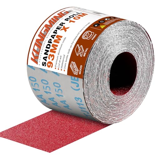 KONGMING Schleifpapier Rolle 93 mm x 10 m Körnung 150 für Handschleifer Handschleifblock von KONGMING