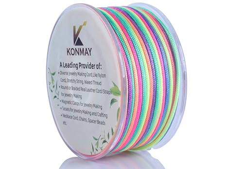 KONMAY 1,5 mm Regenbogen-Nylonschnur mit Etui für Armbänder, 45,7 m, geflochtene Nylon-Satinschnur für Schmuckherstellung, Perlen, chinesische Knoten, Kumihimo, Makramee von KONMAY