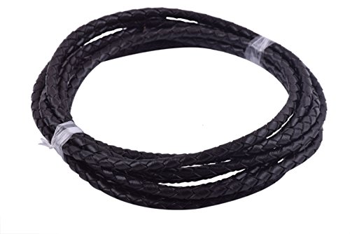 KONMAY 2 Yards 4.0mm Lederband Lederschnur Rund geflochten,Schwarz von KONMAY