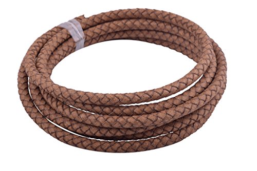 KONMAY 2 Yards 6.0mm Lederband Lederschnur Rund geflochten,Antik-Natur von KONMAY