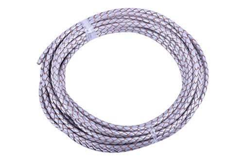 KONMAY 5 Yards 3.0mm Lederband Lederschnur Rund geflochten,Silber von KONMAY