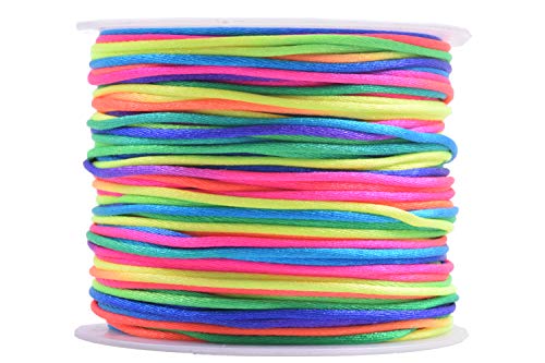 KONMAY 91 m 1,5 mm Nylon Rattail Satin Seide Trim Cord, Armband Making String für chinesische Knoten, Kumihimo, Perlenstickerei, Schmuckherstellung, Regenbogen von KONMAY