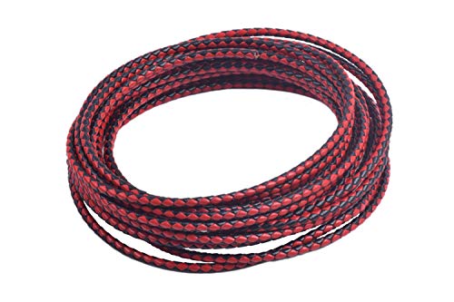 KONMAY Bolo-Lederband, rund, geflochten, 4,0 mm, Schwarz und Rot, 2 m von KONMAY