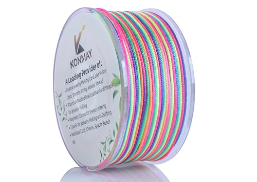 KONMAY Nylonschnur in Regenbogenfarben, 1,0 mm, mit Etui für Armbänder, 90 m, geflochtene Nylon-Satinschnur für Schmuckherstellung, Perlen, chinesische Knoten, Kumihimo, Makramee von KONMAY