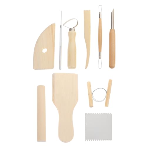 KONTONTY 1 Satz Werkzeuge aus Ton Knetmasse Keramik-Modellierwerkzeug Dekorationswerkzeuge Töpferzubehör ton werkzeug clay tools DIY Tonkunst Töpferwerkzeug Bildhauerwerkzeuge hölzern Beige von KONTONTY