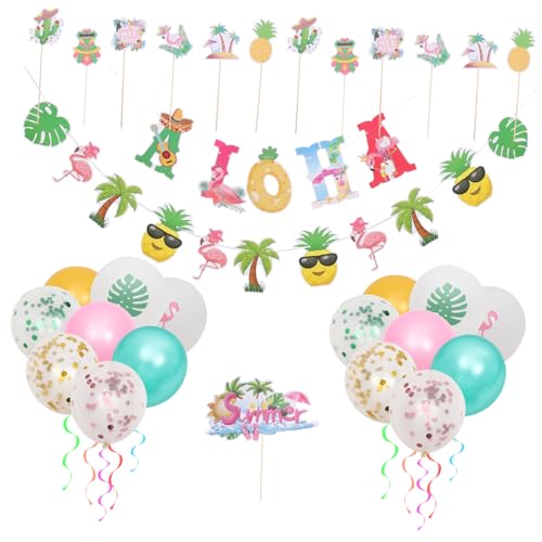 KONTONTY 1 Satz hawaiianische Dekoration Luau-Partyzubehör tropischer Ballon Sommerdeko luftbalondeko party banner wiederverwendbares Partyzubehör Hawaii Cake Topper Banner Ballon Emulsion von KONTONTY