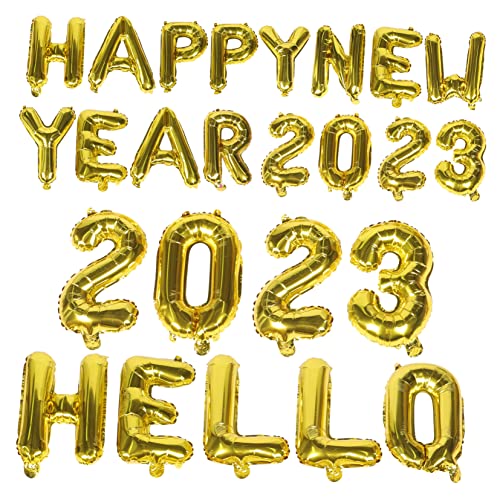 KONTONTY 1 Set Happy New Year Folienballons Party Dekorationen Für Silvesterfeier Luftballon Ornament Set Mit Goldenen „HELLO 2023 Und Weiteren Festlichen Ballons von KONTONTY