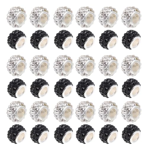 KONTONTY 100Pcs Diamant Besetztes Große Lochperlen Dekorationen Für Heimische Valentinstag DIY Lose Perlen Diamond Besetztes Perlen Strasssteine ​​Spacer Perlen Dekorative Perlen DIY Perle von KONTONTY