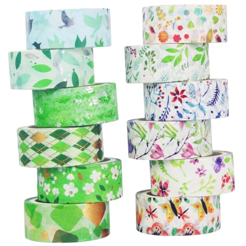 KONTONTY 12 Rollen Washi-Tape scrapbooking zubehör the washi tape stickern DIY Dekoration verpackungen für Aufkleber Stielschneider Geschenkbänder Handkontenbänder Papier Green von KONTONTY