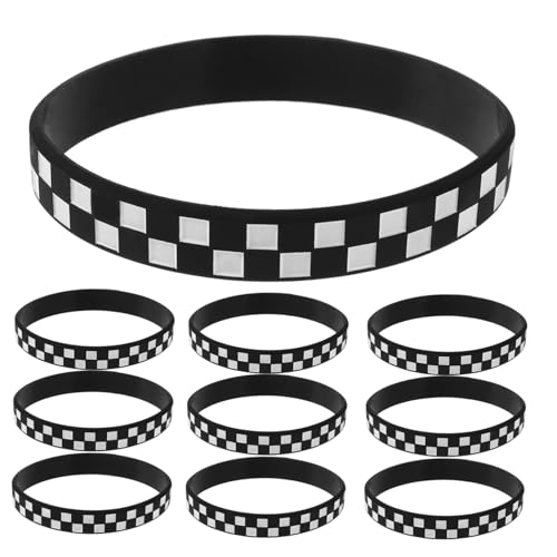 KONTONTY 12St Rennarmband armschlinge armtasche sports accesoories partyzubehör Checkered Wristband für Sportliebhaber armreif Ventilatoren liefern Sportarmband für Events Kieselgel Black von KONTONTY