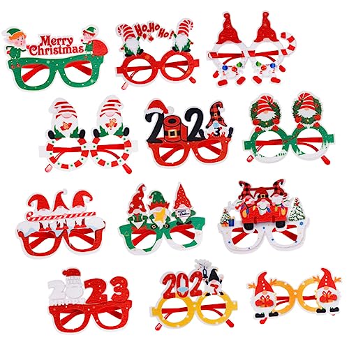 KONTONTY 12St Weihnachtsbrillengestelle Gefälligkeiten für Weihnachtsfeiern glitzernde Partybrille kinderferngläser weihnachtsmotiv Weihnachtsbrillen Requisiten Weihnachtsfoto-Requisiten von KONTONTY