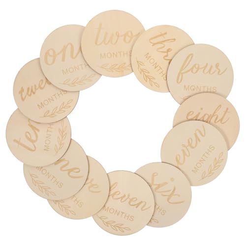 KONTONTY 12st Monats-gedenkkarte Aus Holz Meilensteinkarten Für Babys Babypartygeschenke Für Jungen Monatliche Meilenstein-holzscheiben Meilensteinmarker Für Holz Monatskarten Hölzern von KONTONTY