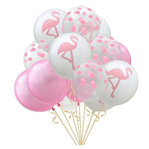 KONTONTY 15 Teiliges Hawaiianisches Partyballon Set Flamingo Luftballons Pink Mit Punkten Latexballons Für Hochzeit Babyparty Und Geburtstagsfeier von KONTONTY