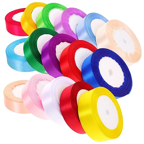 KONTONTY 16 Rollen 25cm wohnraumdeko bastelmaterial Handwerksmaterial geschenkband Geschenkboxband Hochzeitsband Wickelband aus Satin Handdekor Banddekor Schleifenband Polyester von KONTONTY